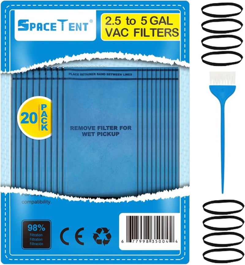 SpaceTent 20 Pack WS01025F2 Filter Bags compatible with WORKSHOP Select 2-1/2-Gallon To 5-Gallon Vacs, Armor All AA255 Vac, Select Husky Stinger and Bucket Head Wet Dry Vacs, Part# VF2000 - Image 1